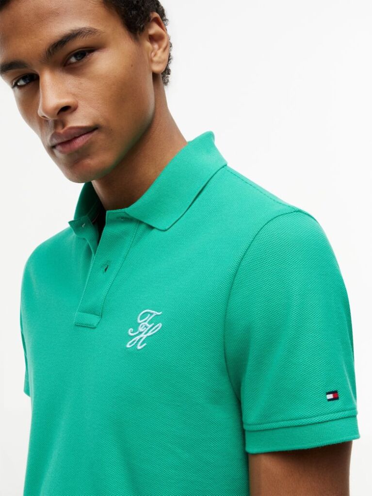 Green Regular Fit Logo Pique Polo Shirt  Men