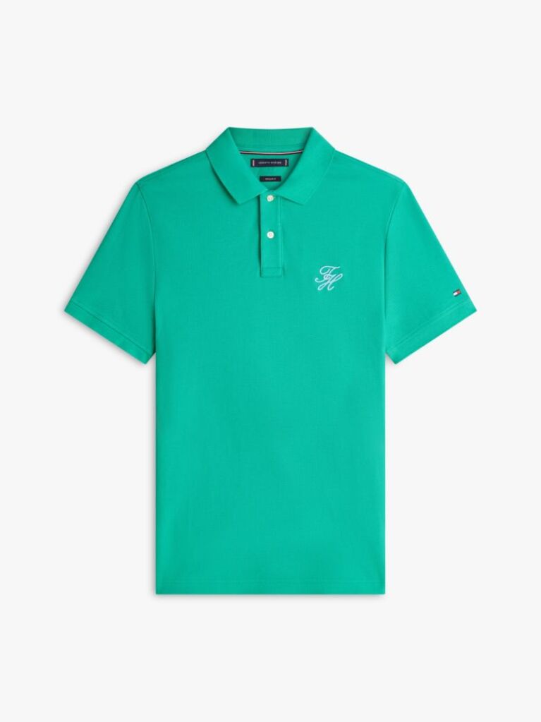 Green Regular Fit Logo Pique Polo Shirt  Men
