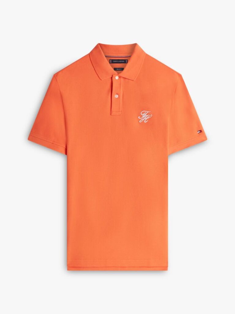 Orange Regular Fit Logo Pique Polo Shirt  Men