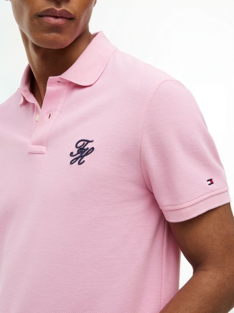 Pink Regular Fit Logo Pique Polo Shirt  Men