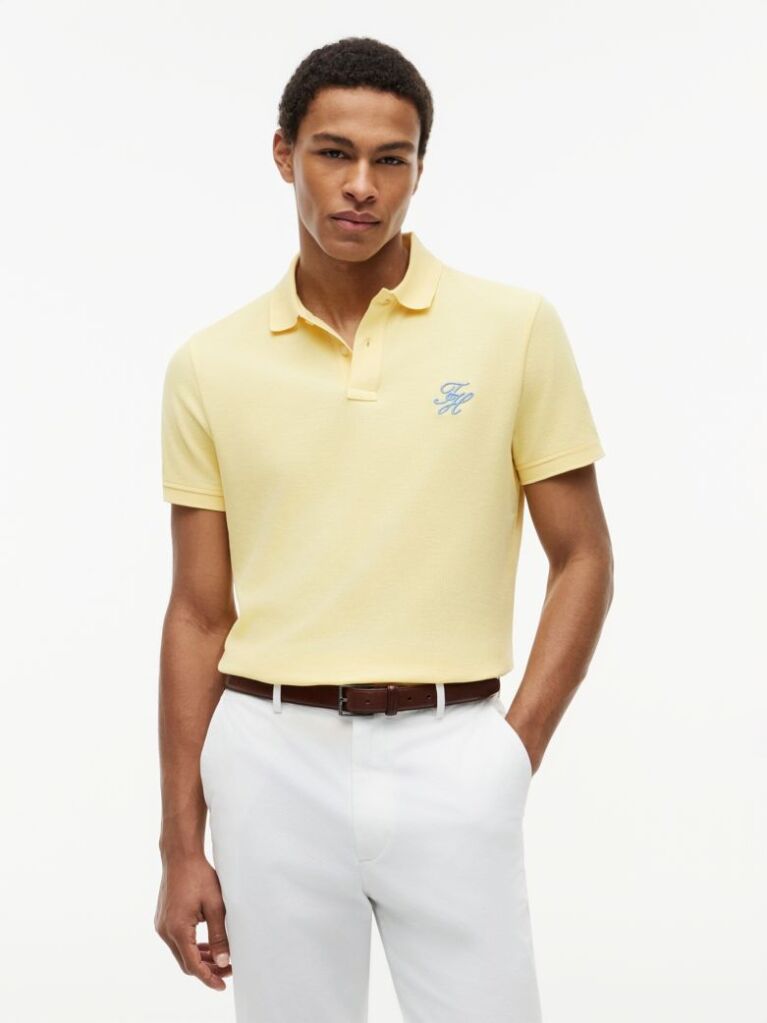 Yellow Regular Fit Logo Pique Polo Shirt  Men