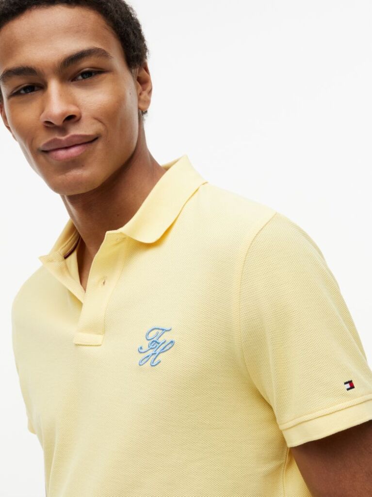 Yellow Regular Fit Logo Pique Polo Shirt  Men