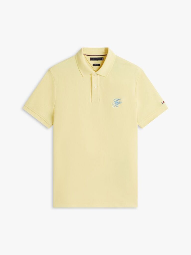 Yellow Regular Fit Logo Pique Polo Shirt  Men