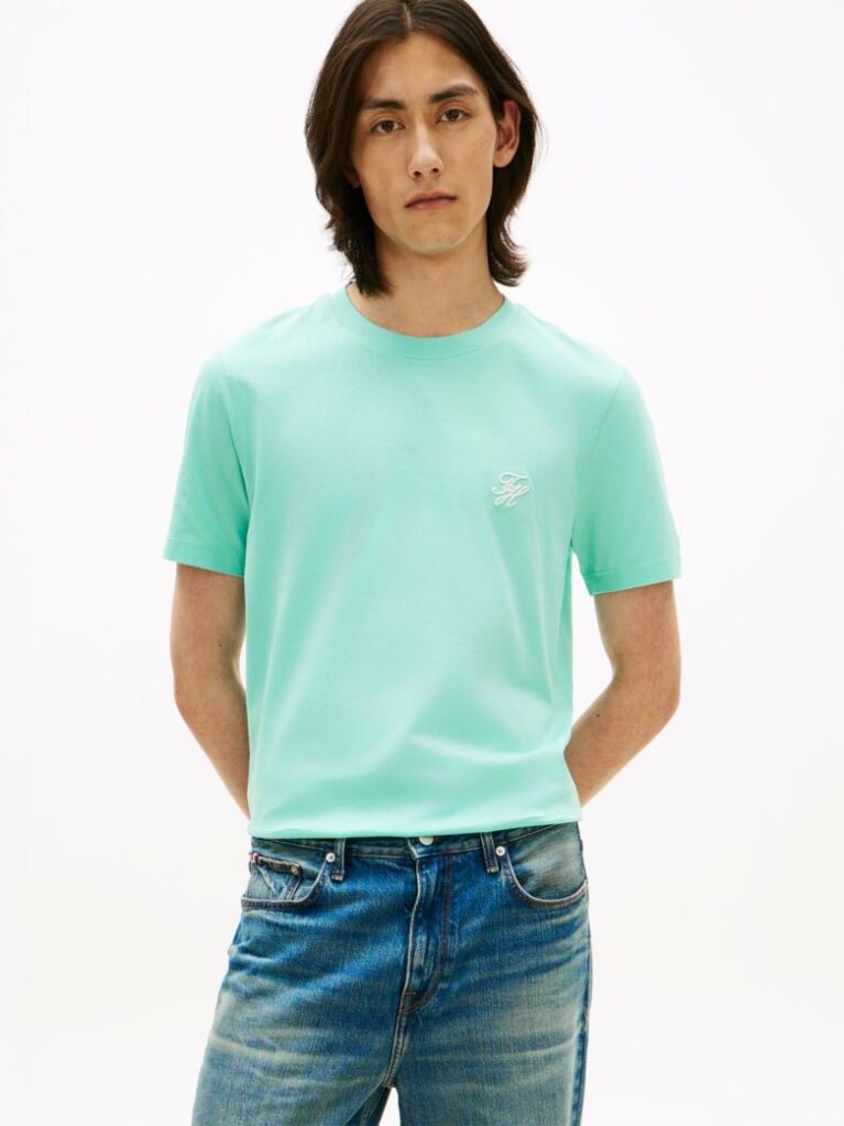 Blue Logo Embroidery Jersey T-Shirt  Men