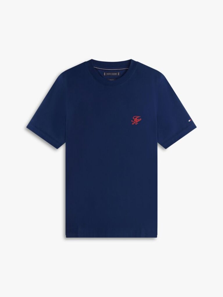 Μπλε Βαμβακερό T-Shirt Με Κεντητό Λογότυπο  Άνδρες