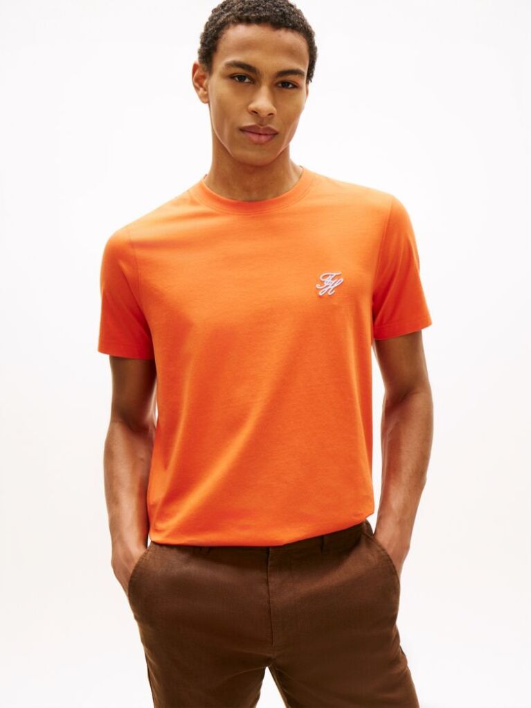 Orange Logo Embroidery Jersey T-Shirt  Men