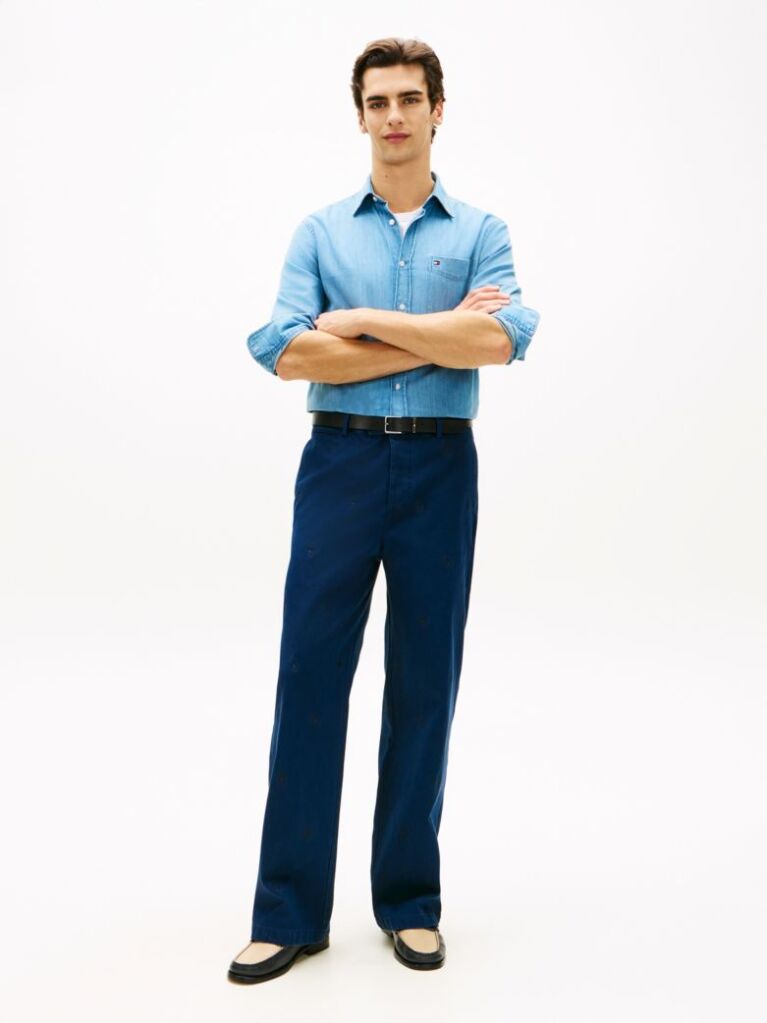 Blue Crest Embroidery Loose Twill Chinos  Men