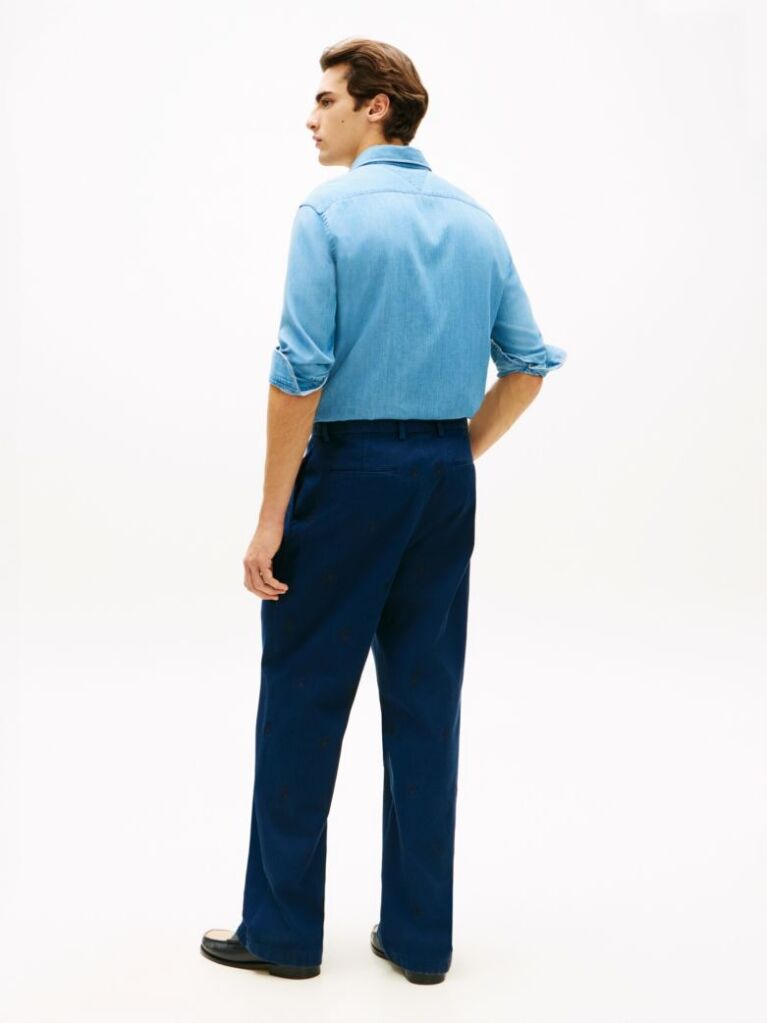Blue Crest Embroidery Loose Twill Chinos  Men