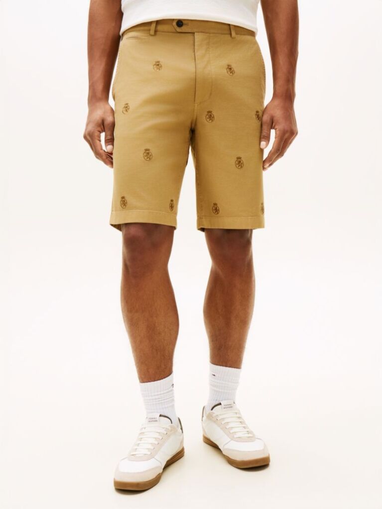 Brown Dover Crest Embroidery Washed Chino Bermuda Shorts  Men