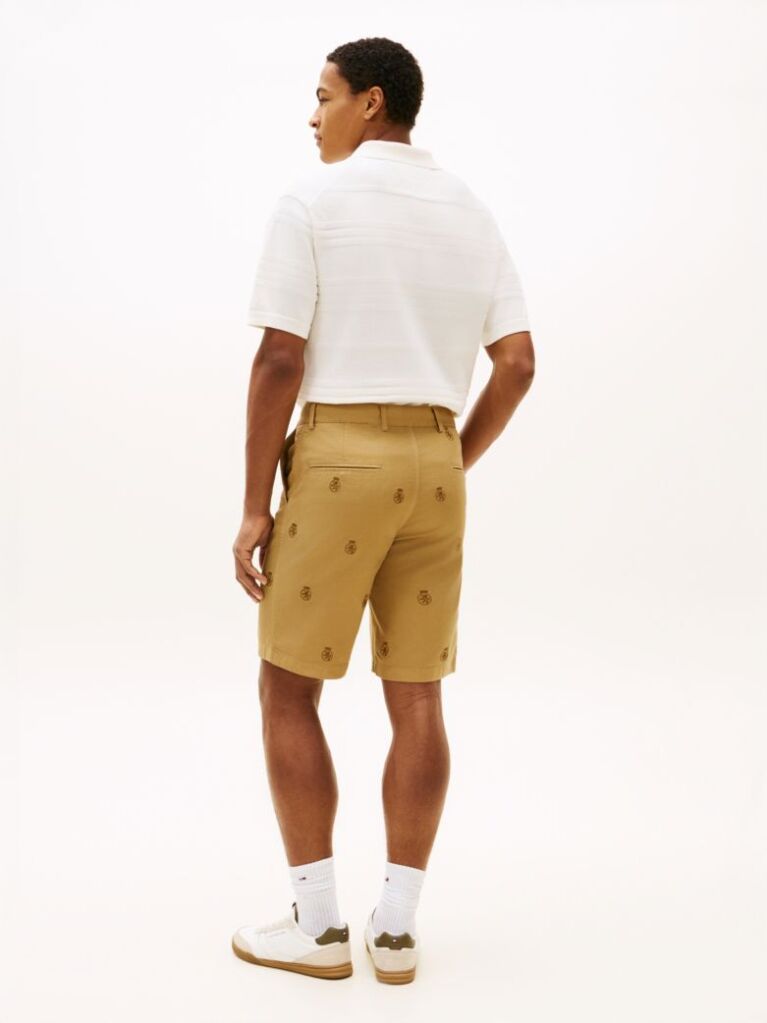 Brown Dover Crest Embroidery Washed Chino Bermuda Shorts  Men
