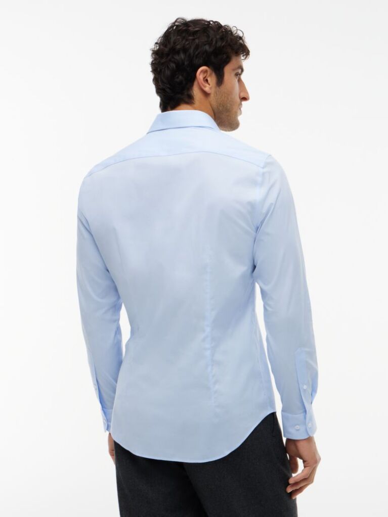 Blue Slim Fit Flag Embroidery Shirt  Men