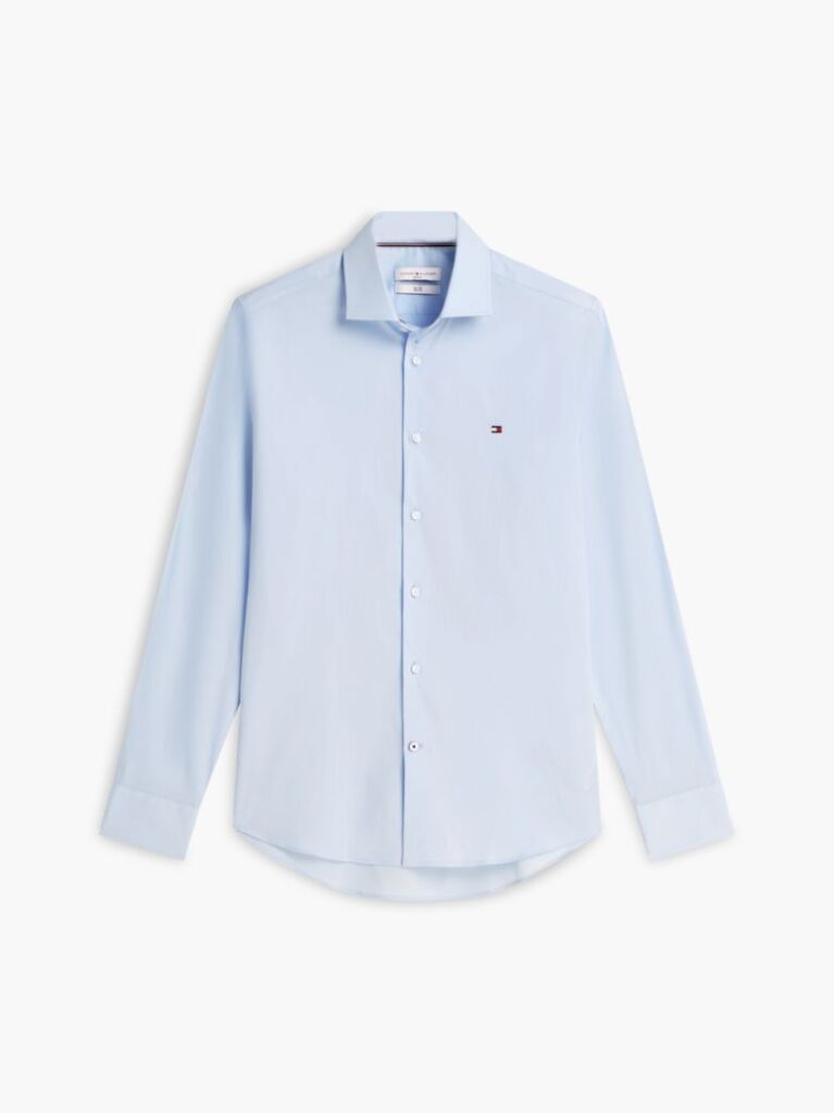 Blue Slim Fit Flag Embroidery Shirt  Men
