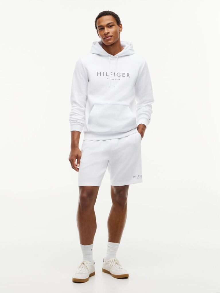 White Logo Drawstring Hoody  Men