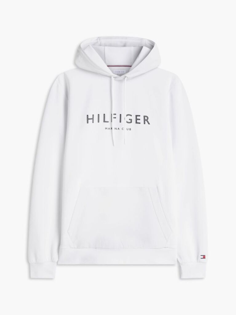 White Logo Drawstring Hoody  Men