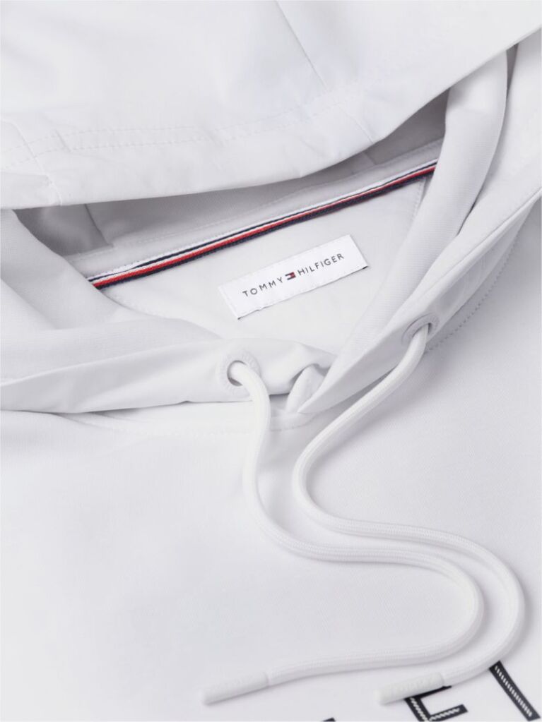 White Logo Drawstring Hoody  Men