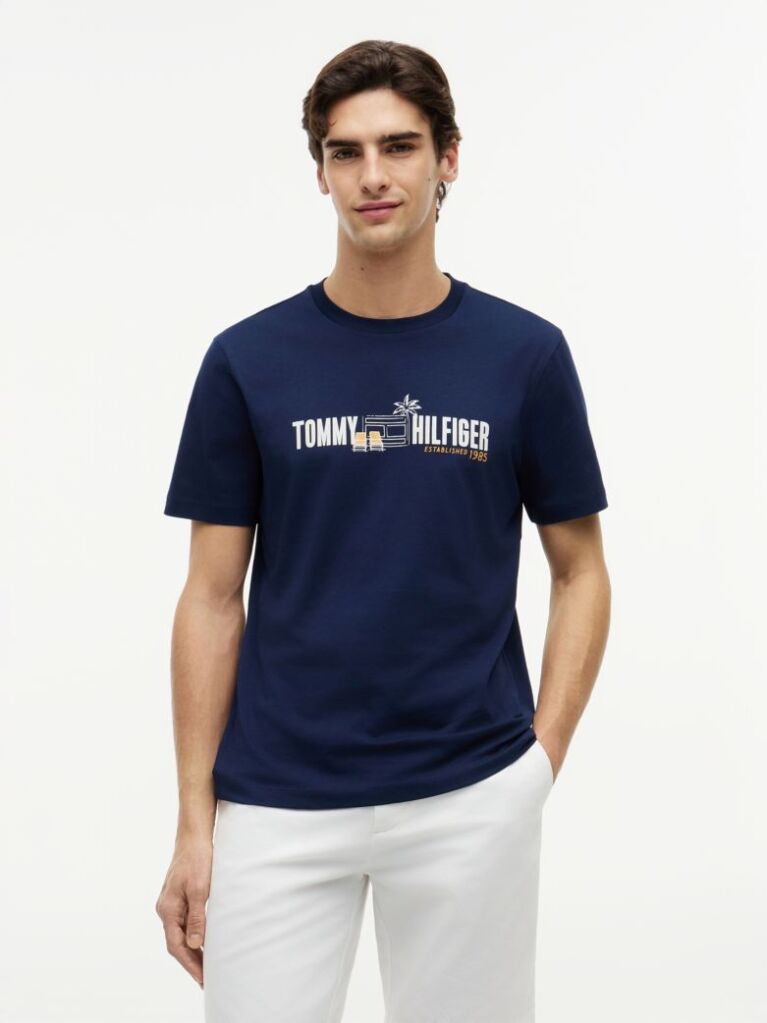 Μπλε Βαμβακερό T-Shirt Με Λογότυπο  Άνδρες