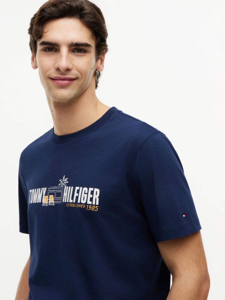 Μπλε Βαμβακερό T-Shirt Με Λογότυπο  Άνδρες