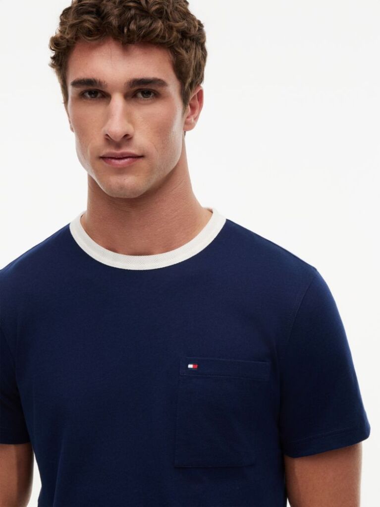 Blue Mesh Collar Jersey T-Shirt  Men