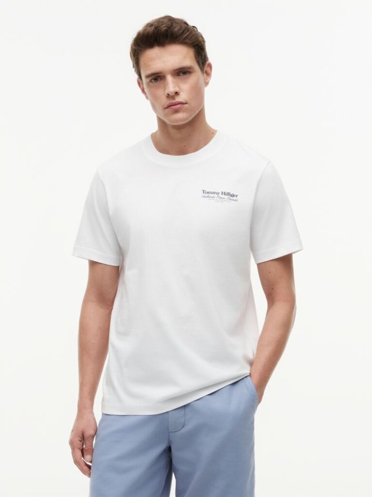 White Back Graphic Jersey Crew Neck T-Shirt  Men