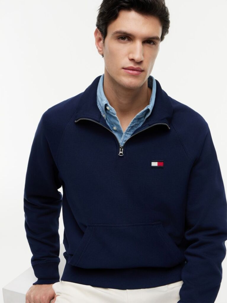 Blue Flag Logo Raglan Relaxed Quarter-Zip Jumper  Men