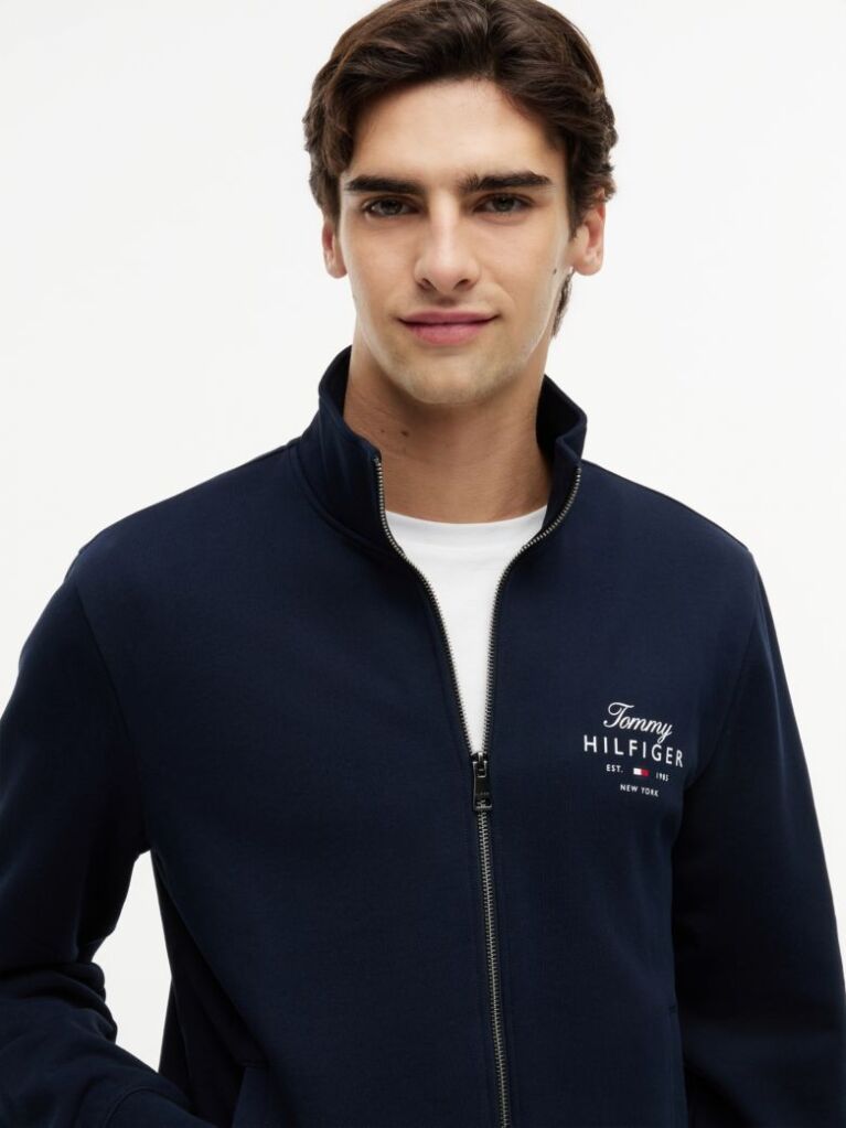 Blue Logo Mock Neck Zip-Thru Sweatshirt  Men