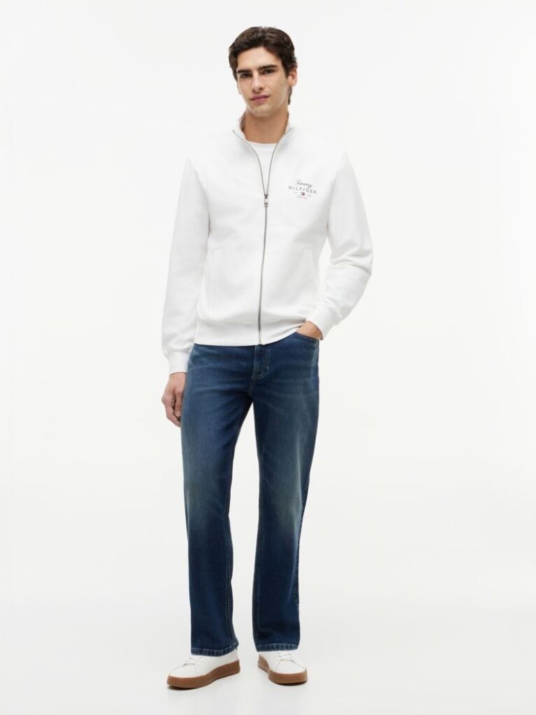 White Logo Mock Neck Zip-Thru Sweatshirt  Men