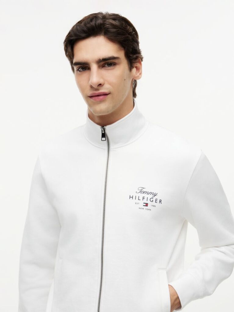 White Logo Mock Neck Zip-Thru Sweatshirt  Men