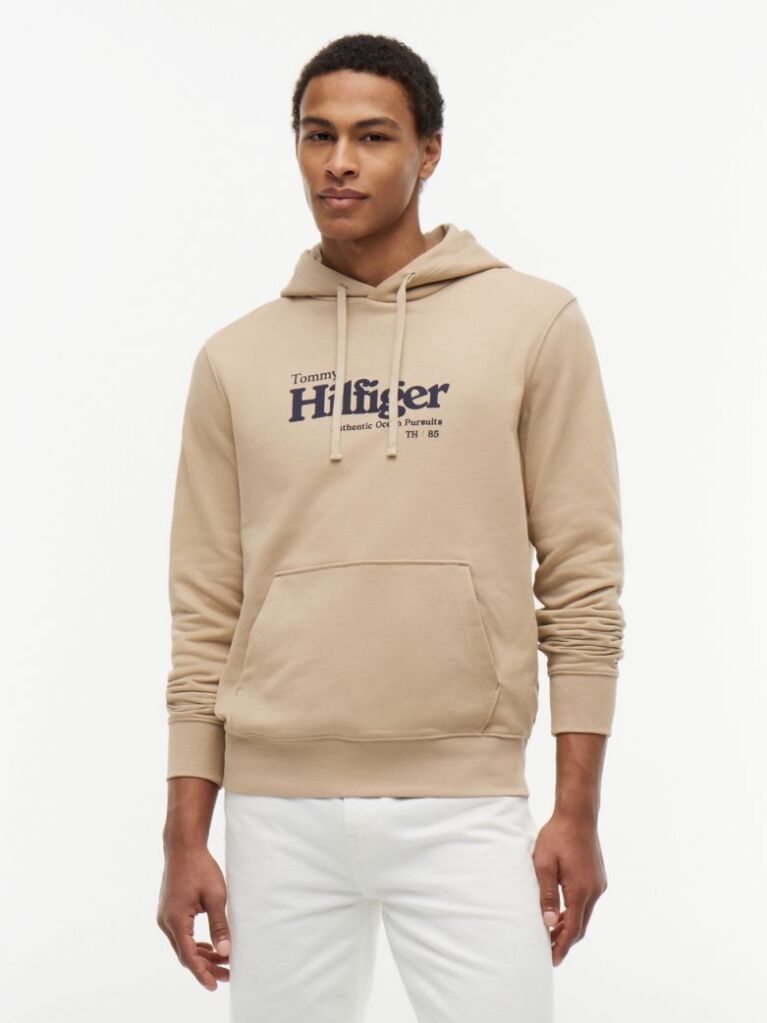 Μπεζ Βαμβακερό Hoody Με Λογότυπο  Άνδρες