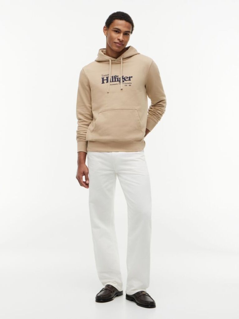 Μπεζ Βαμβακερό Hoody Με Λογότυπο  Άνδρες