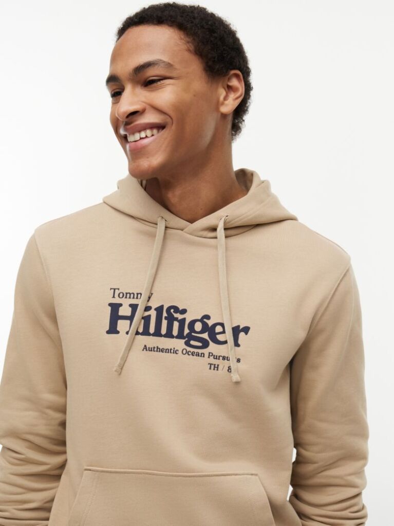 Μπεζ Βαμβακερό Hoody Με Λογότυπο  Άνδρες