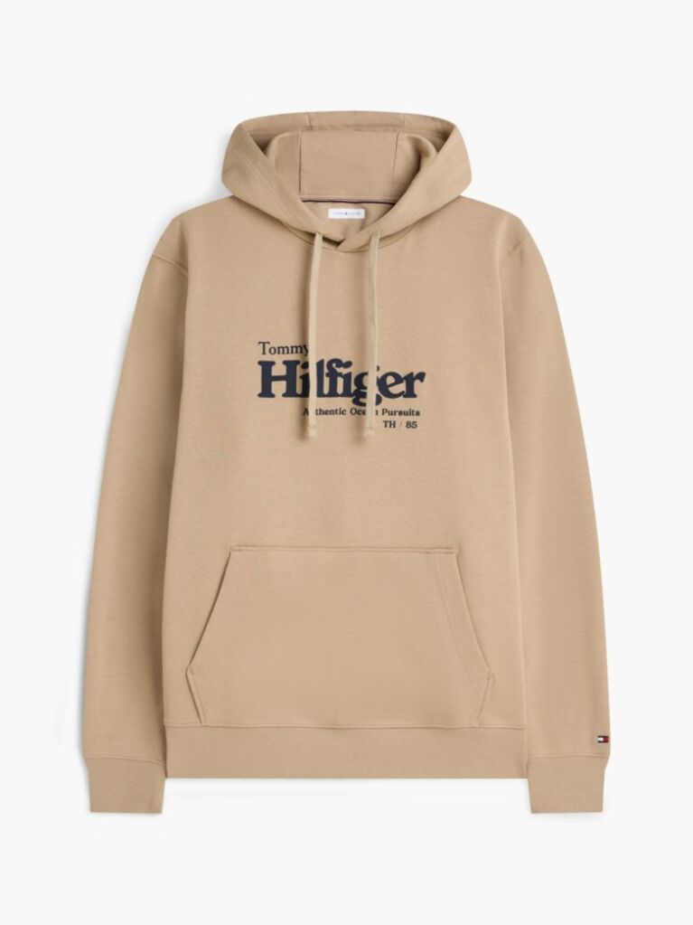 Μπεζ Βαμβακερό Hoody Με Λογότυπο  Άνδρες