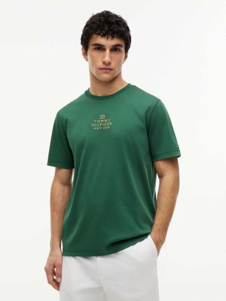 Green Tonal Logo Embroidery Interlock Knit T-Shirt  Men