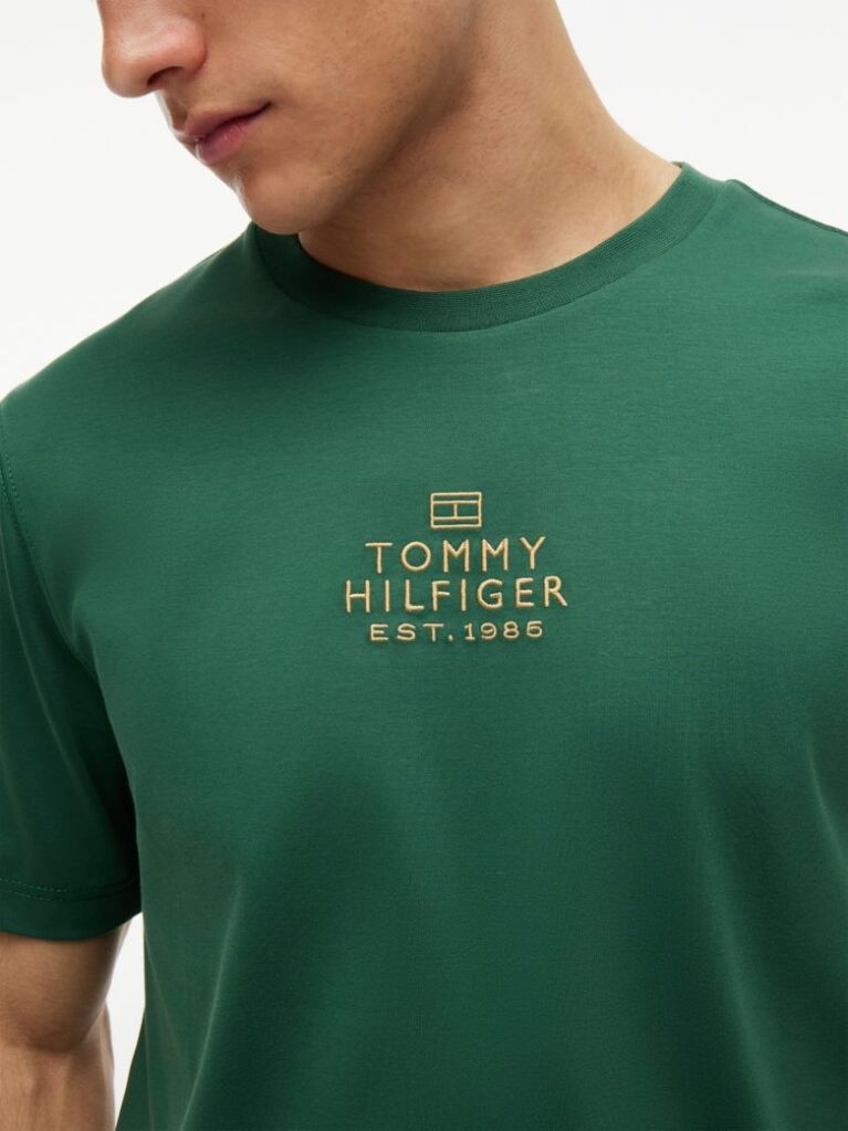 Green Tonal Logo Embroidery Interlock Knit T-Shirt  Men