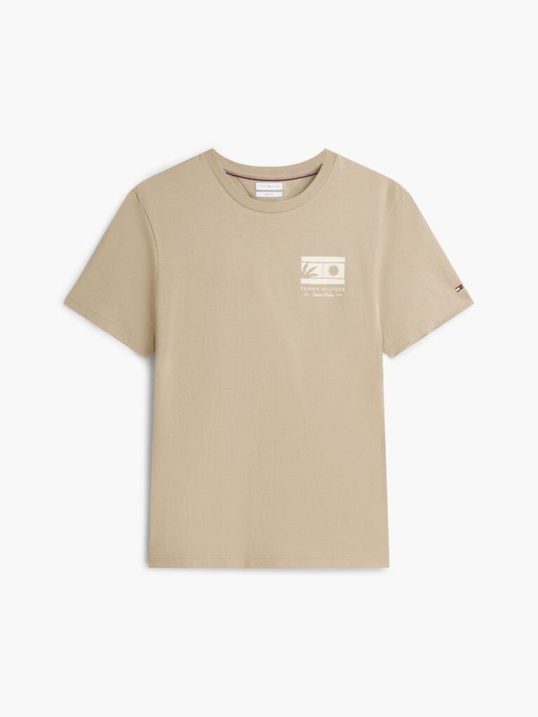 Beige Logo Graphic Jersey Crew Neck T-Shirt  Men