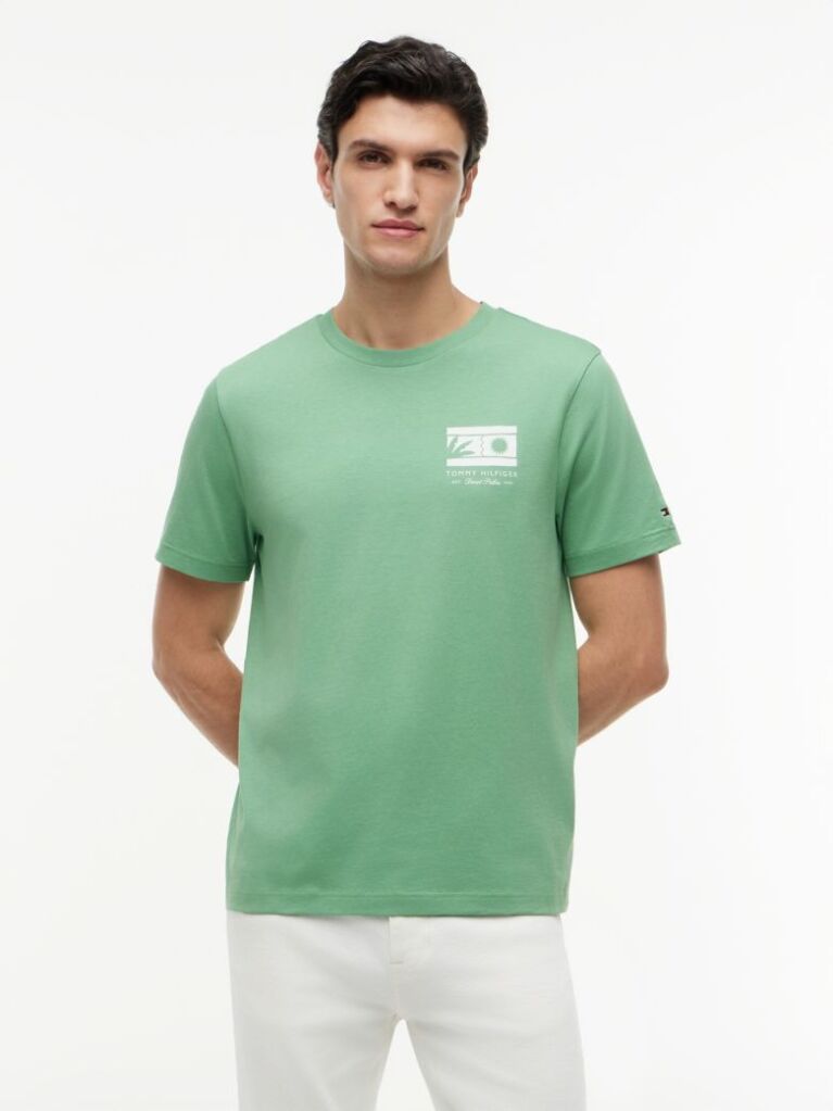 Green Logo Graphic Jersey Crew Neck T-Shirt  Men