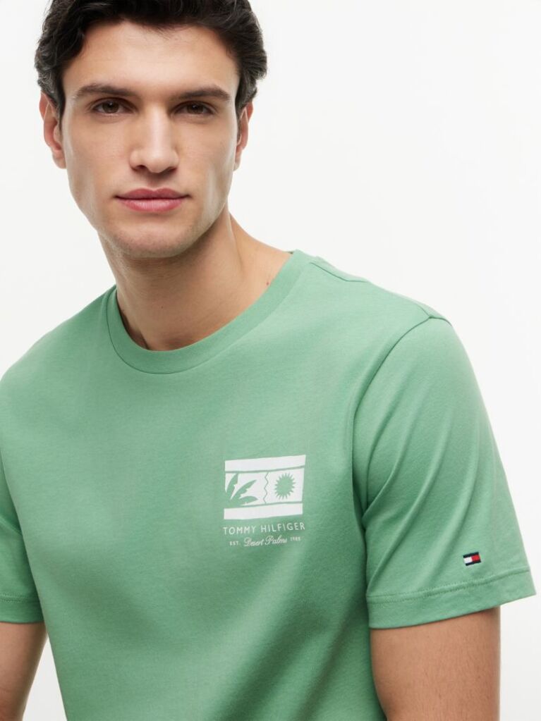 Green Logo Graphic Jersey Crew Neck T-Shirt  Men