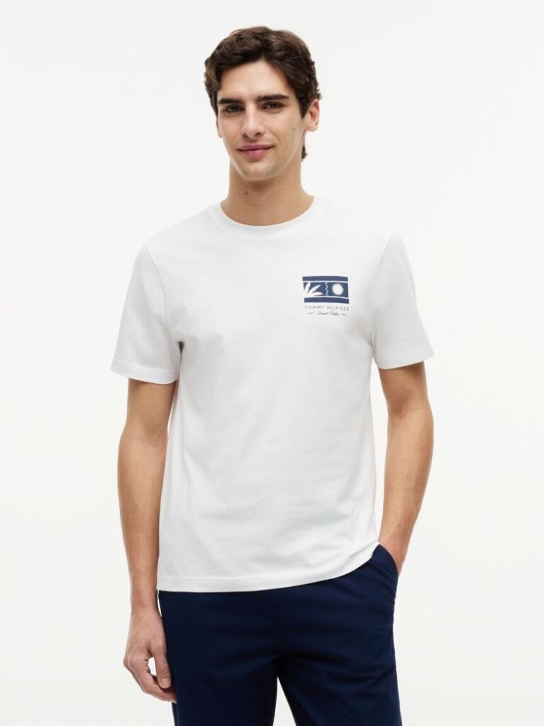 White Logo Graphic Jersey Crew Neck T-Shirt  Men