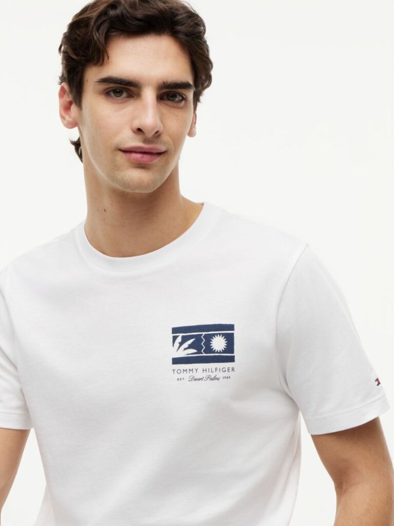 White Logo Graphic Jersey Crew Neck T-Shirt  Men