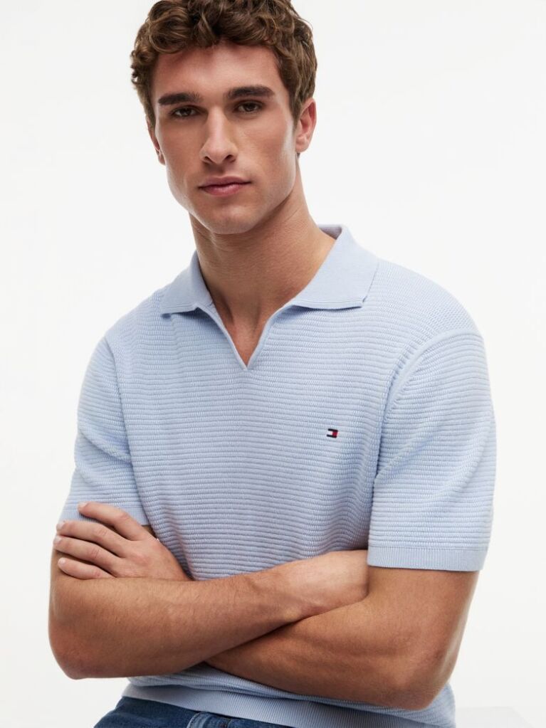 Blue Regular Fit Knit Polo Shirt  Men