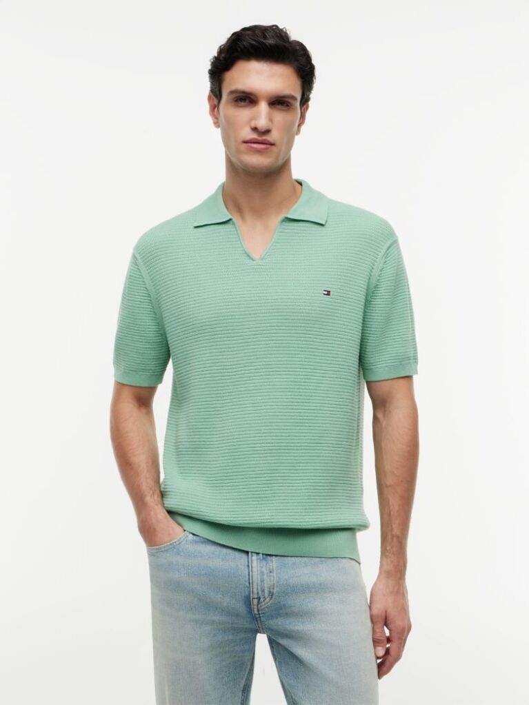 Green Regular Fit Knit Polo Shirt  Men
