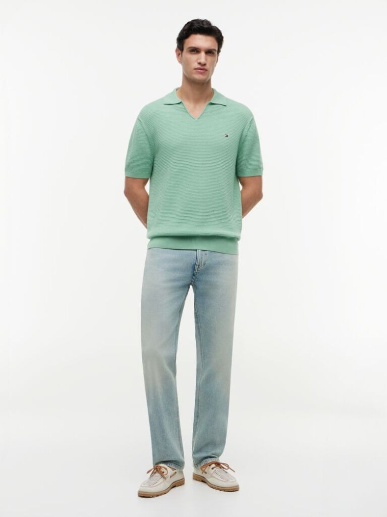 Green Regular Fit Knit Polo Shirt  Men