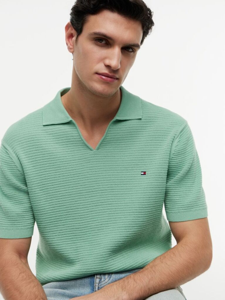 Green Regular Fit Knit Polo Shirt  Men