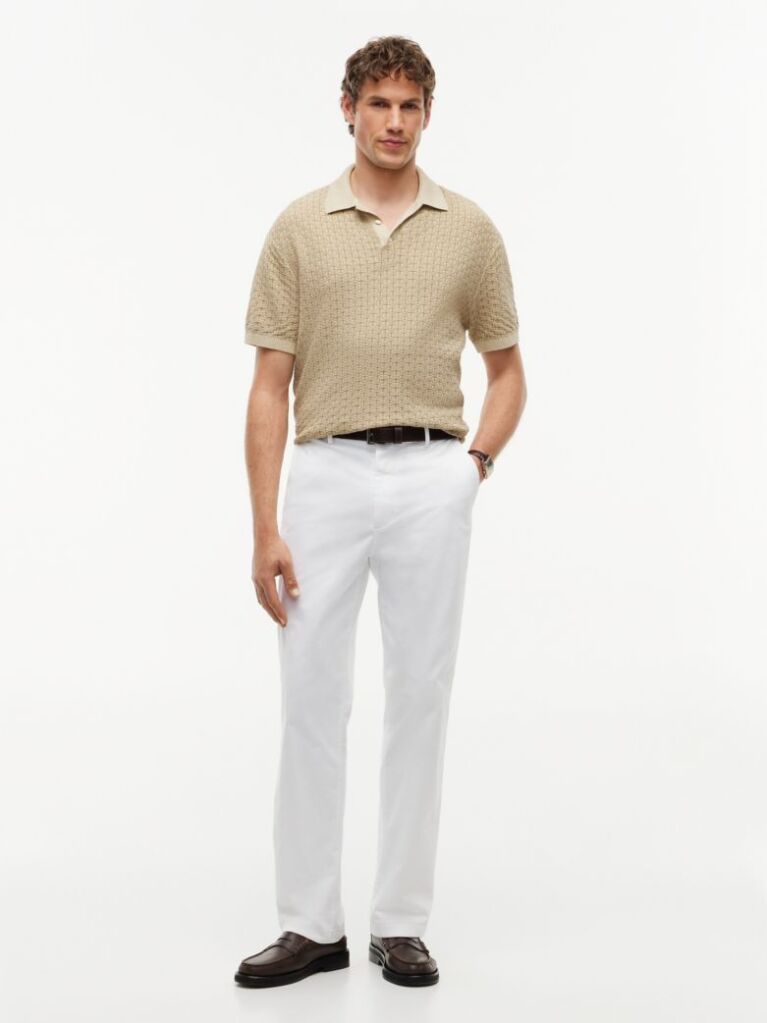 Beige Relaxed Fit Washed Structured Polo Shirt  Men