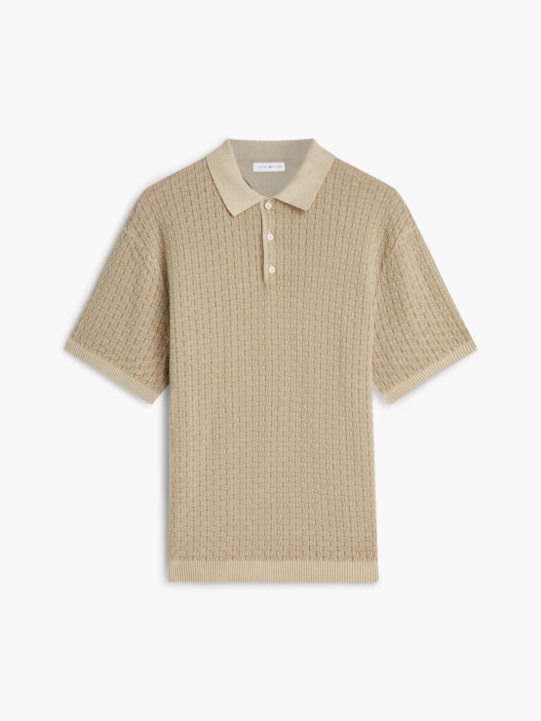 Beige Relaxed Fit Washed Structured Polo Shirt  Men