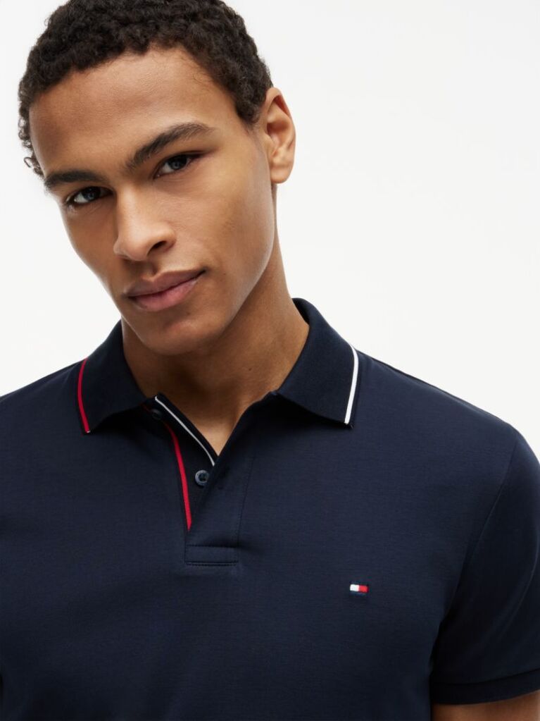 Blue Slim Fit Tipped Polo Shirt  Men