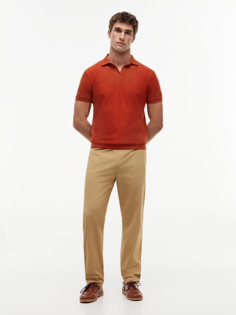 Orange Regular Fit Jacquard Polo Shirt  Men