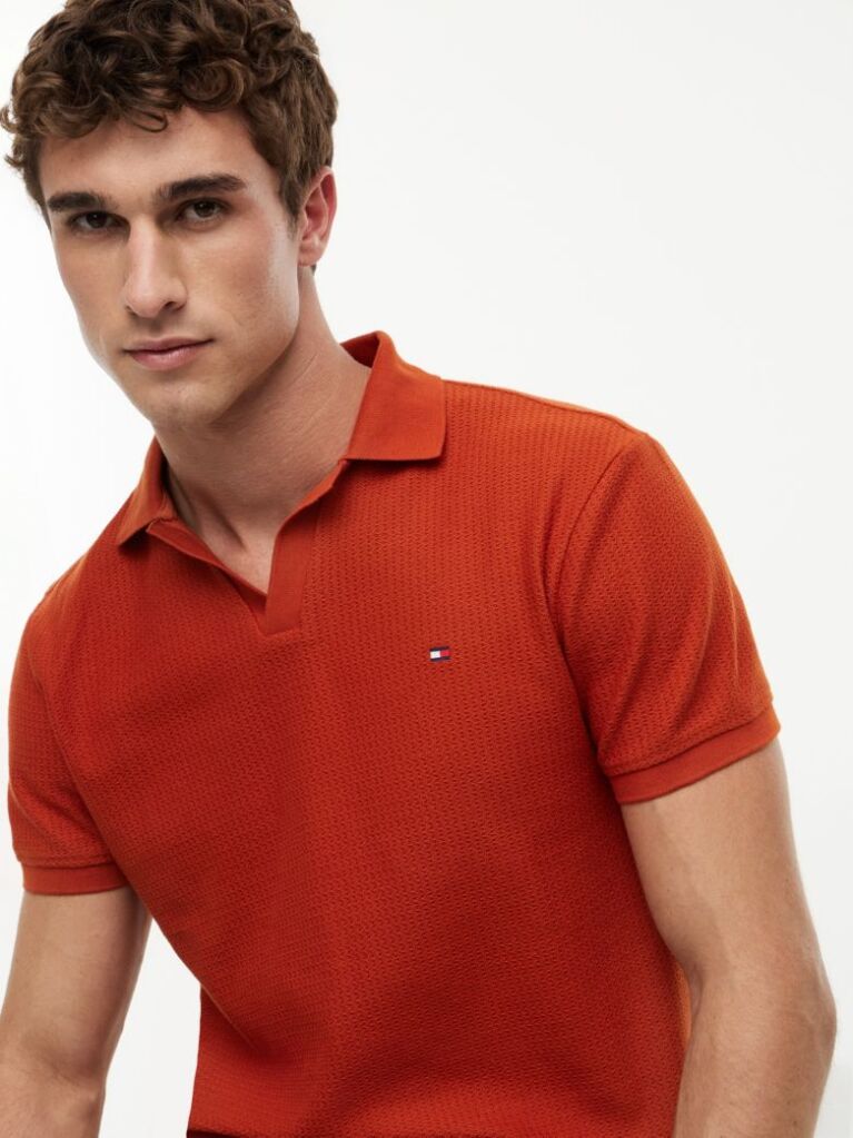 Orange Regular Fit Jacquard Polo Shirt  Men