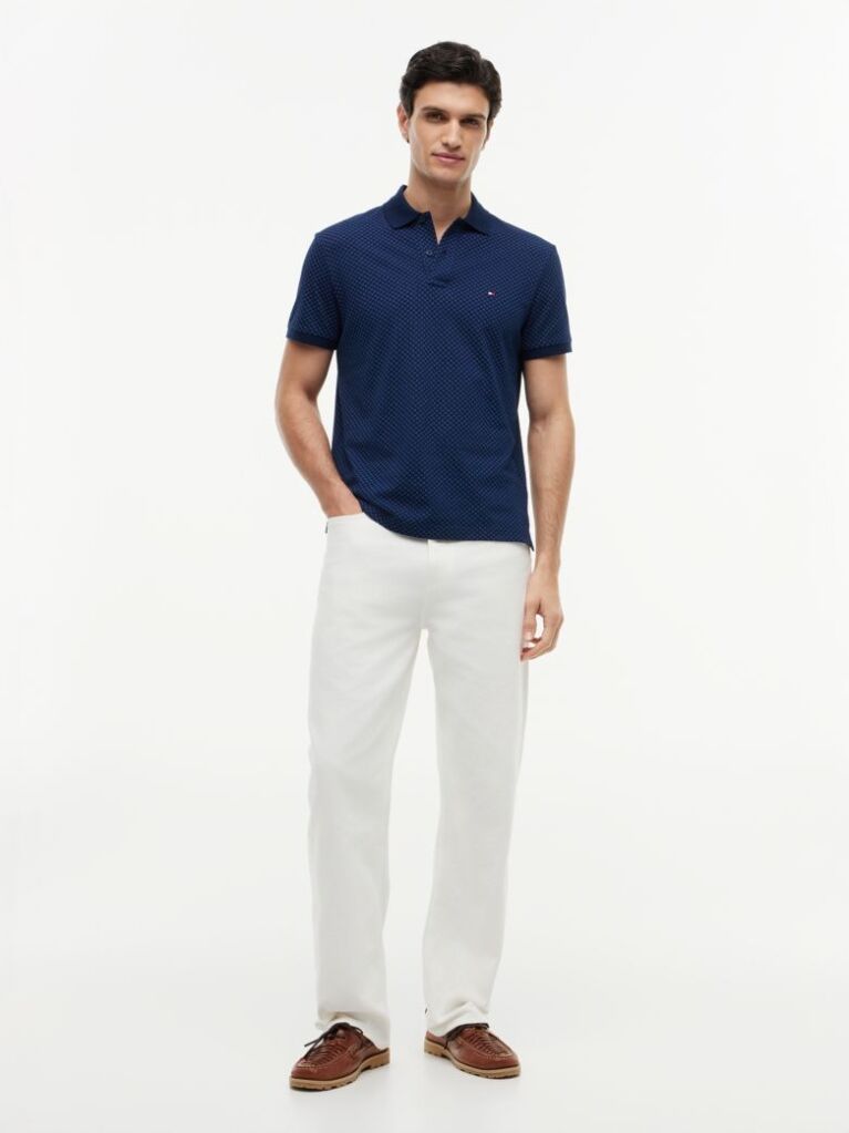 Blue Regular Fit Geometric Print Polo Shirt  Men