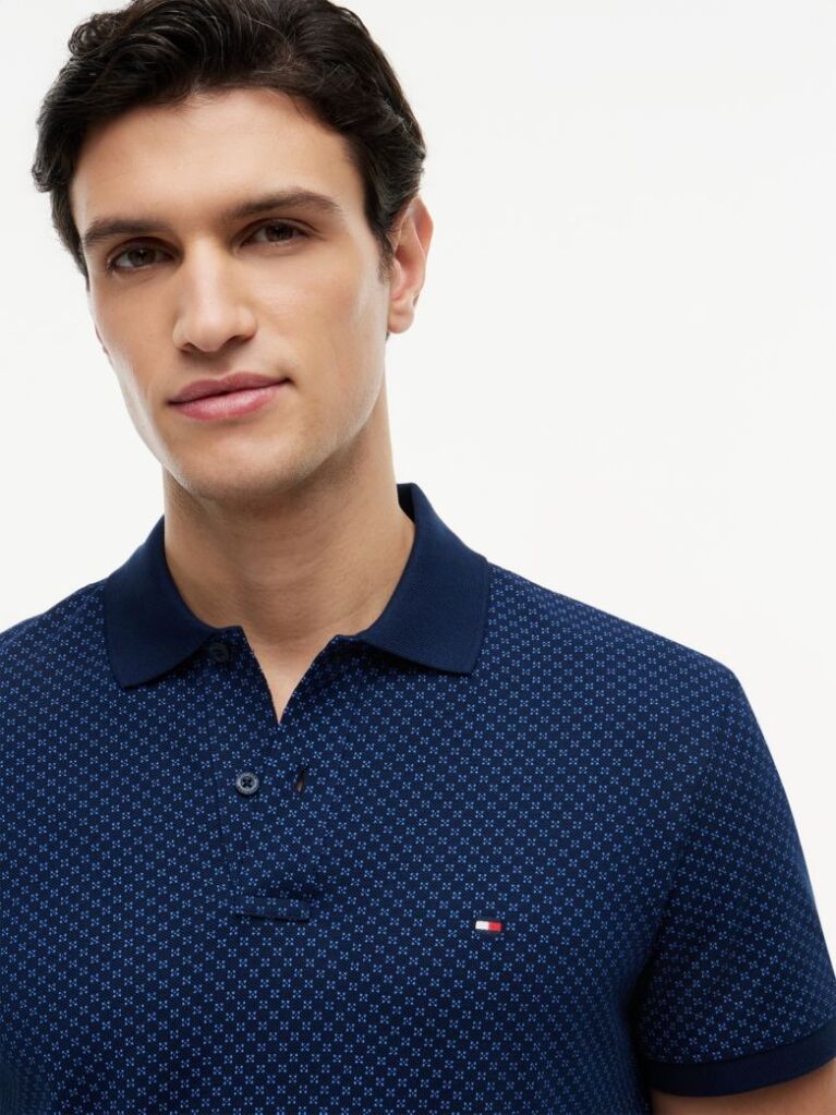 Blue Regular Fit Geometric Print Polo Shirt  Men