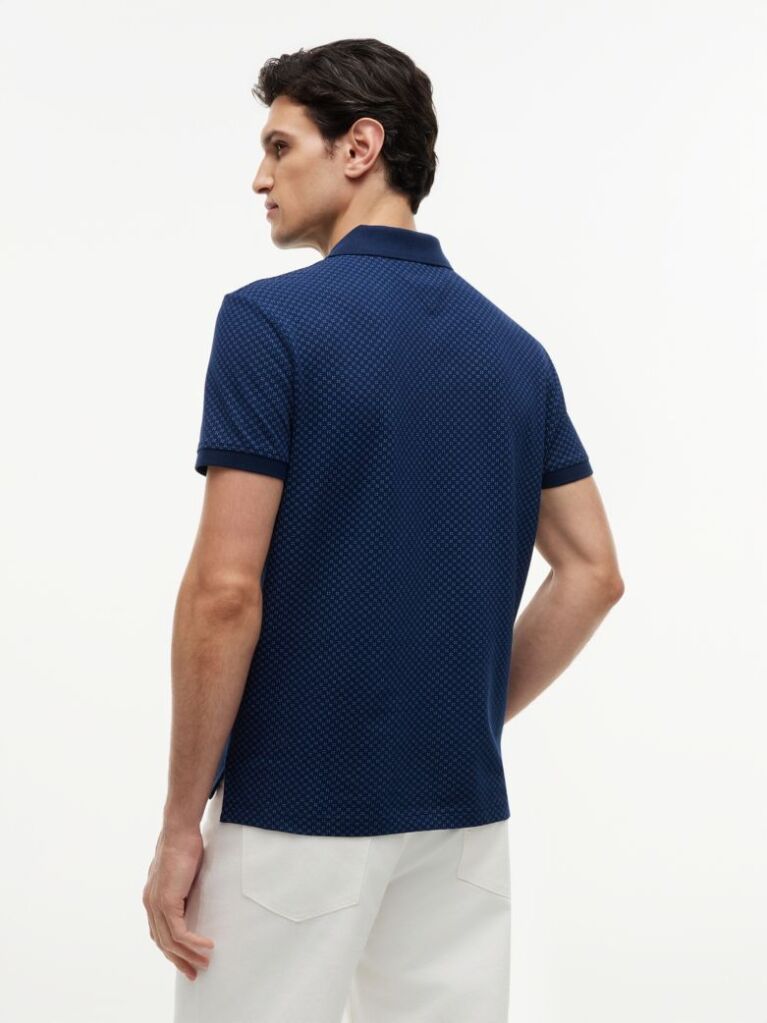 Blue Regular Fit Geometric Print Polo Shirt  Men